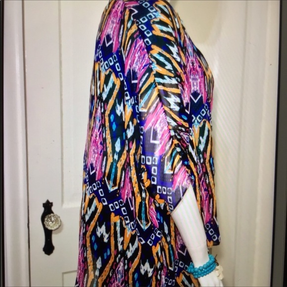KIMONO 1X OVERSIZED SWIM COVER LIGHTWEIGHT JACKET PINK TURQ FIT S~1X HOST PICK - Picture 2 of 7